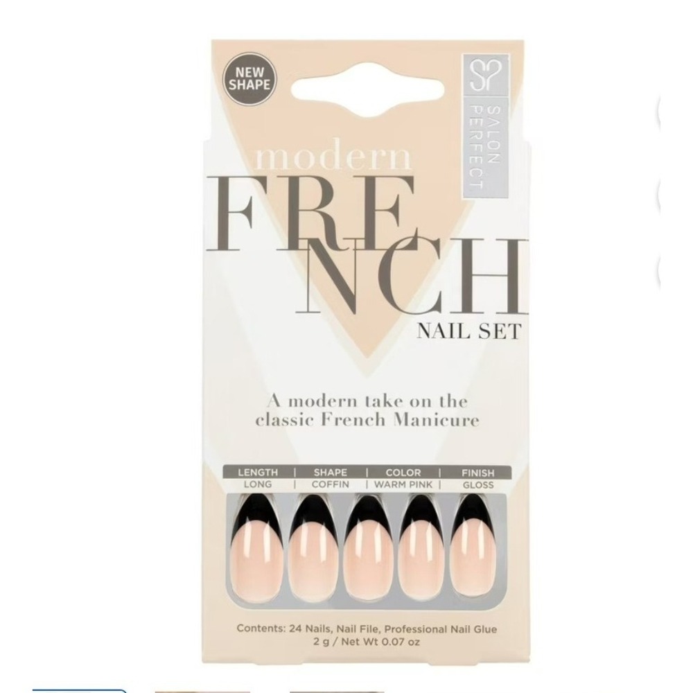 Salon Perfect Modern French‎ Long Coffin Warm Pink Gloss Nail Set